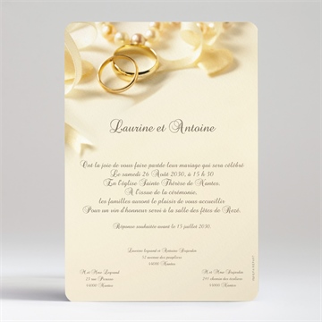 Faire-part mariage alliances fond crème dorure
