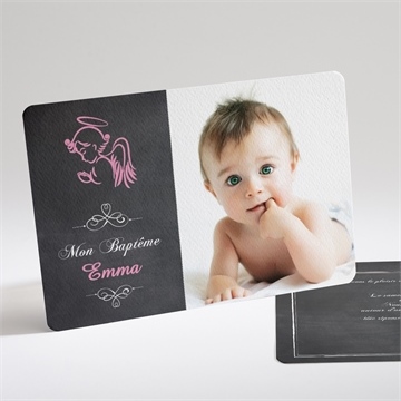 Faire-part de baptême ange en ardoise fille