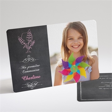 Faire-part communion fond ardoise et photo