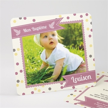 Faire-part de baptême pois et confettis fille