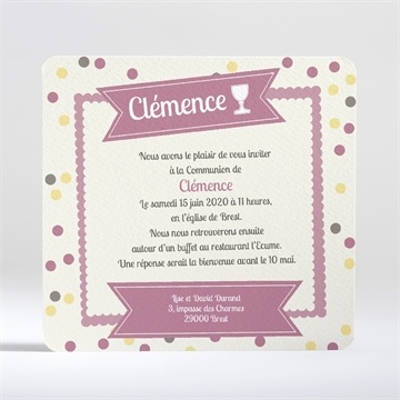 Faire-part communion pois de lumière - Dos du faire-part