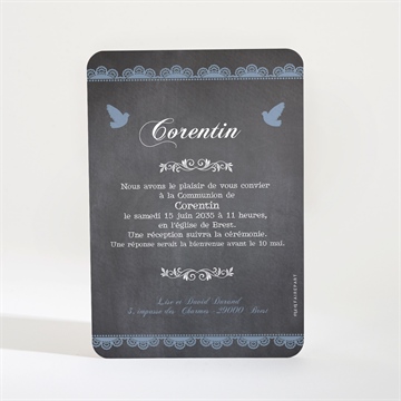 Faire-part communion mon ange bleu - Dos du faire-part