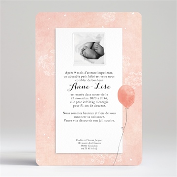 Faire-part naissance petits ballons aquarelle - Dos du faire-part