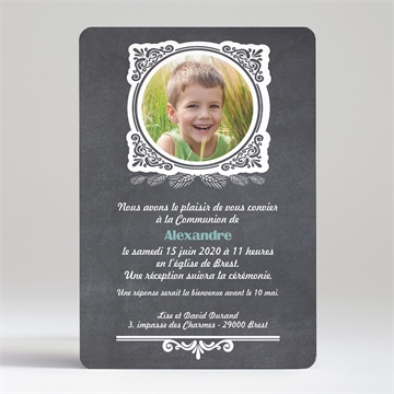 Faire-part communion sacrement élégant - Dos du faire-part