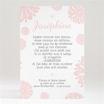 Faire-part naissance fleurette - Dos du faire-part