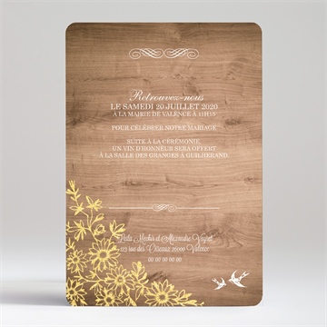 Faire-part mariage fond en bois - Dos du faire-part