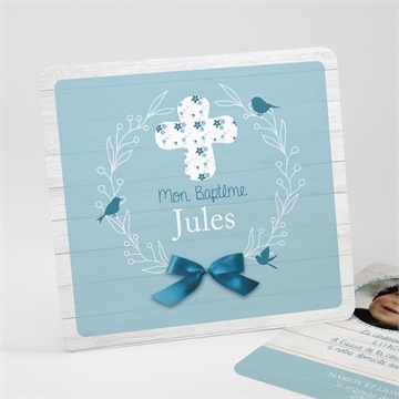 Faire-part de baptême noeud et croix