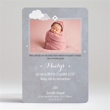 Faire-part naissance gris photo vintage - Dos du faire-part