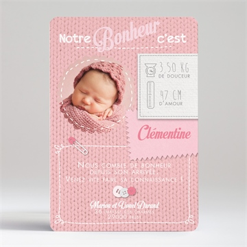 Faire-part naissance layette pour fille - Dos du faire-part