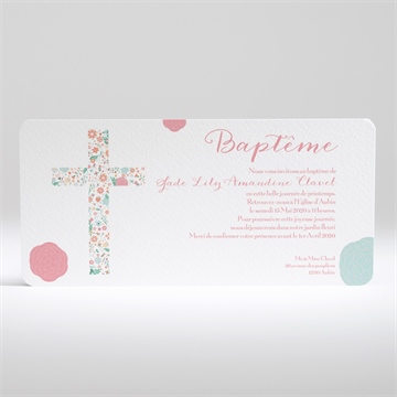 Faire-part de baptême croix à motifs et pois