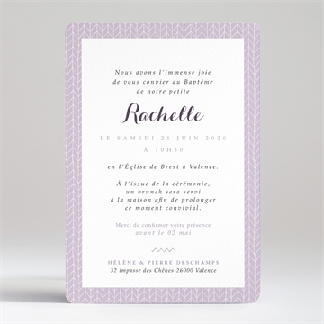 Faire-part de baptême elégants chevrons - Dos du faire-part