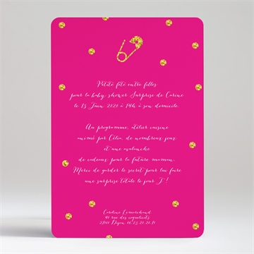 Faire-part baby shower couleurs vives et paillettes - Dos du faire-part