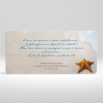 Carte invitation départ à la retraite vacances méritées ! - Dos du faire-part