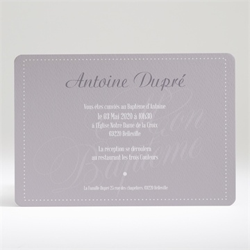 Faire-part de baptême recto verso classique - Dos du faire-part