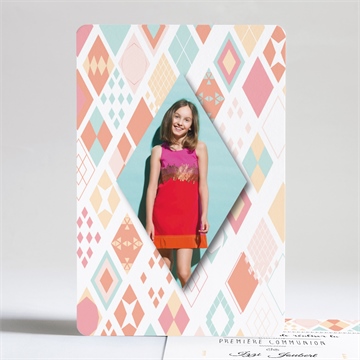Faire-part communion damier losanges