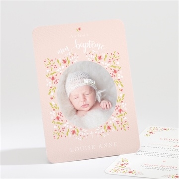Faire-part de baptême douceur végétale rose