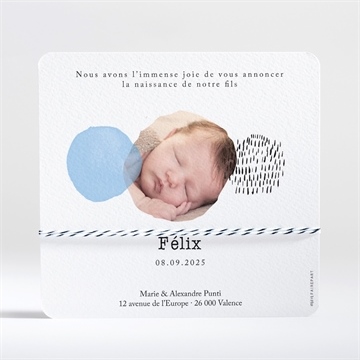 Faire-part naissance bleu tendance - Dos du faire-part