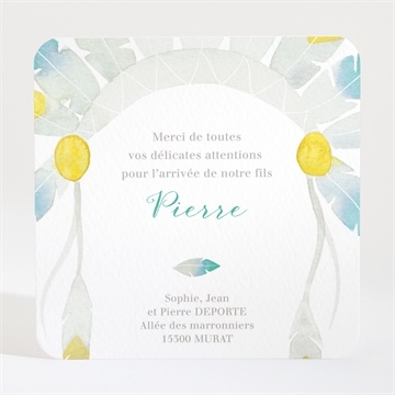 Remerciement naissance mon petit indien - Dos de la carte