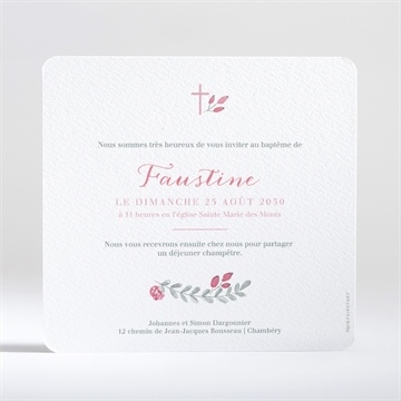 Faire-part de baptême cadre de fleurs - Dos du faire-part