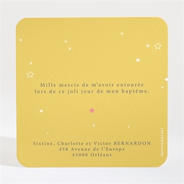 Remerciement baptême jaune tendance - Dos de la carte
