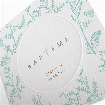 Faire-part de baptême gravure en rond - Détail du faire-part