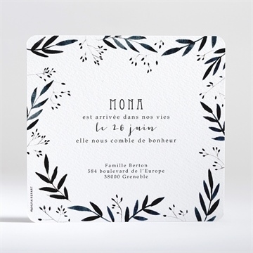 Faire-part naissance plume à l'encre - Dos du faire-part