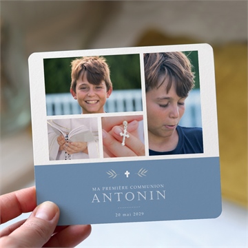 Faire-part communion bleu myosotis