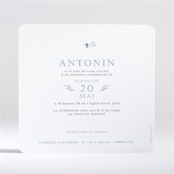 Faire-part communion bleu myosotis - Dos du faire-part
