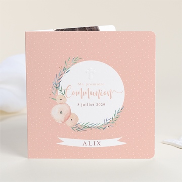 Faire-part communion rose tendre