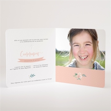 Faire-part communion rose tendre - Intérieur du faire-part