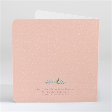 Faire-part communion rose tendre - Dos du faire-part