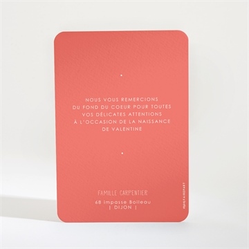 Remerciement naissance corail - Dos de la carte