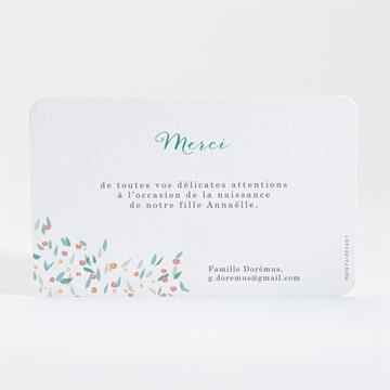 Remerciement naissance lumière végétale - Dos de la carte