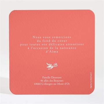 Remerciement naissance de mille feux ! - Dos de la carte