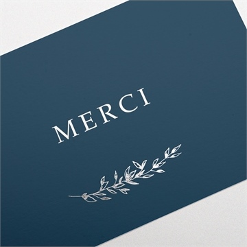 Remerciement naissance feuilles d'argent - Détail de la carte