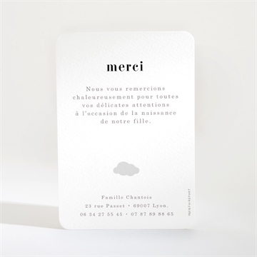 Remerciement naissance double jeu - Dos de la carte