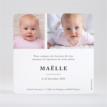 Faire-part naissance sobre et épuré - Dos du faire-part