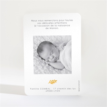 Remerciement naissance subtil rouge gorge - Dos de la carte