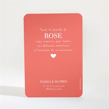 Remerciement naissance mon bébé grenadine - Dos de la carte