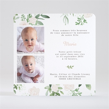 Faire-part naissance design végétal - Dos du faire-part