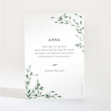 Remerciement naissance douceur végétale - Dos de la carte
