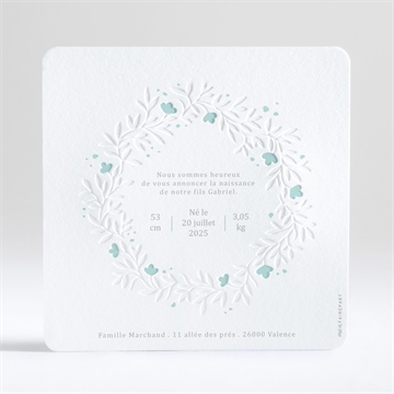 Faire-part naissance couronne gaufrage pour garçon - Dos du faire-part