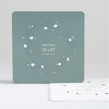 Faire-part communion gaufrage émeraude
