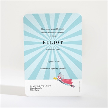 Faire-part naissance super boy - Dos du faire-part