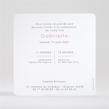 Faire-part communion jour sacré - Dos du faire-part