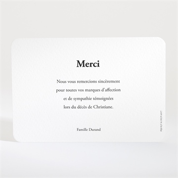 Remerciement décès tendrement en photo - Dos de la carte