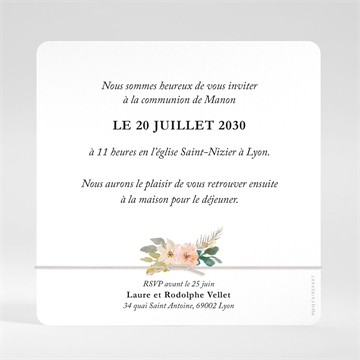 Faire-part communion symboles et foi - Dos du faire-part