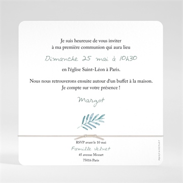 Faire-part communion aquarelle sacrée - Dos du faire-part