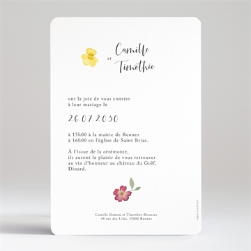 Faire-part mariage aquarelle de fleurs séchées - Dos du faire-part