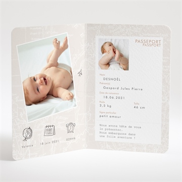 Faire-part naissance mon premier passeport - Intérieur du faire-part
